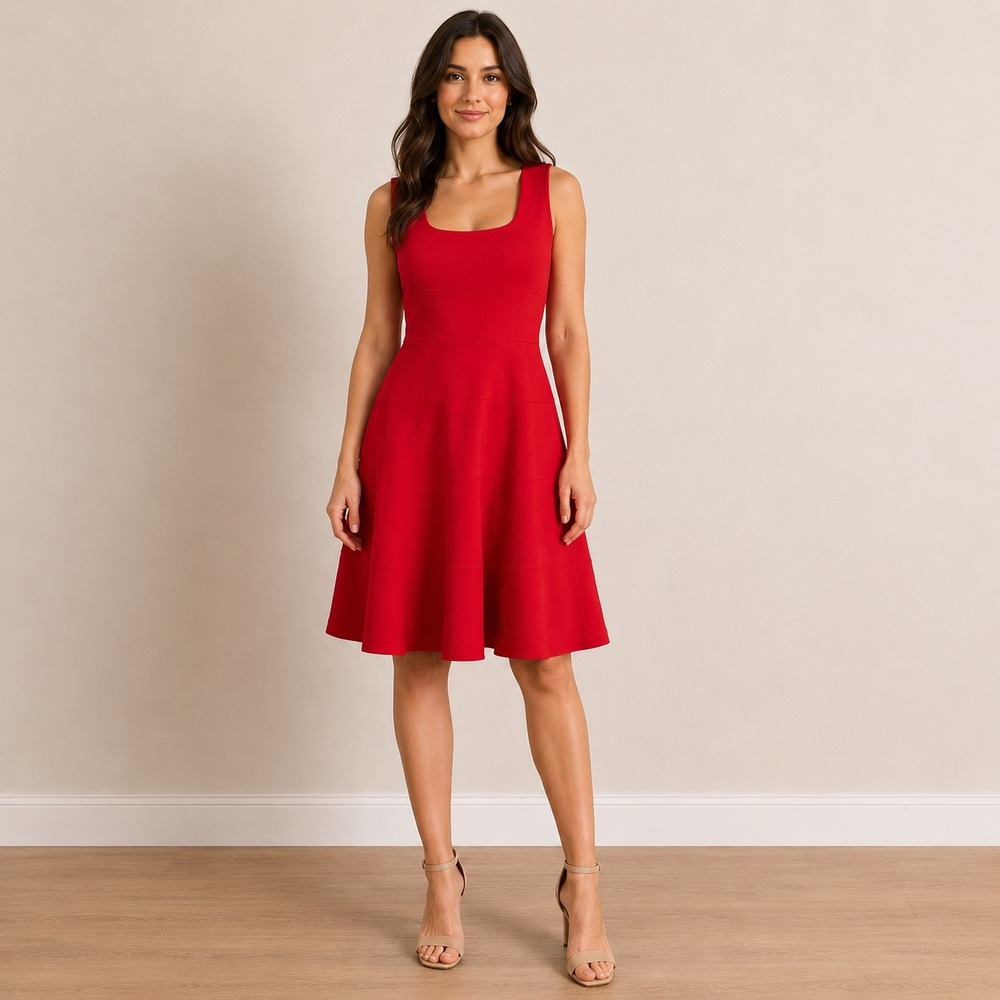 Banana Republic Dress Womens 6 Red Fit Flare Sleeveless Ponte Midi NWT